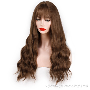 Vigorous Long Wavy Wig with Bangs for Black Women Heat Resistant Friendly Synthetic Party Wigs Long Blonde Wig